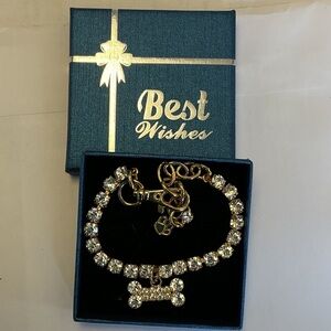 Rhinestone Small Dog Collar with Bone Charm New in Box